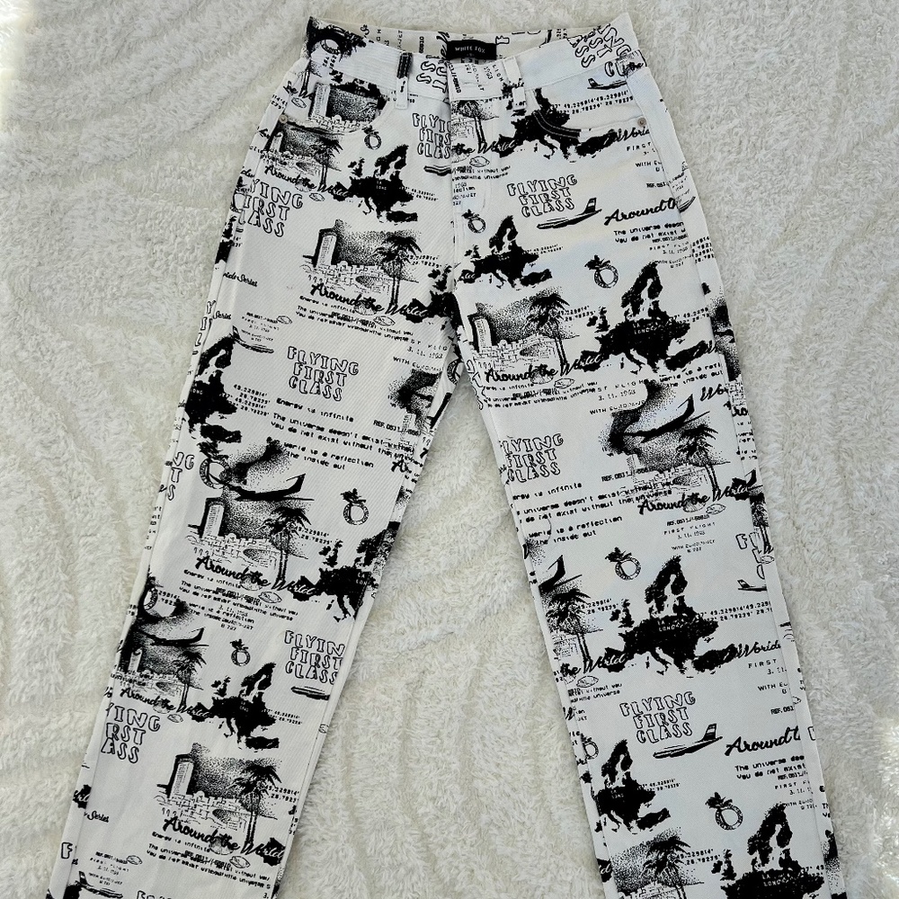 White Fox White Denim Print Jeans Size Small